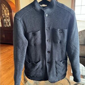John Varvatos Grey Corduroy Fleece Lined Cardigan